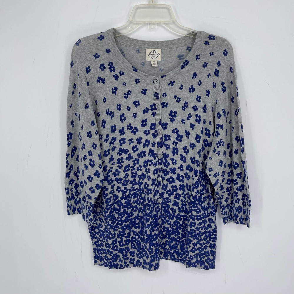 St. John's Bay Women's Gray Floral Button Front Cardigan Sweater Plus Size 1X